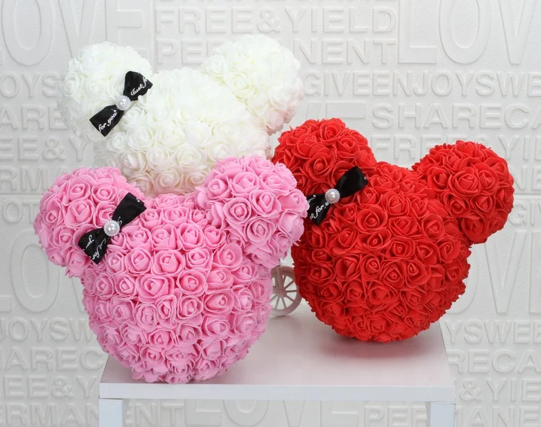 Подарок на день Святого Валентина, оптовая продажа, цветы, красная роза, пена 35 см, мишка тедди без подарочной коробки, подарки розы