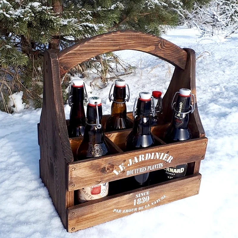 
Rustic Farmhouse Wooden Beer Crate for Beer Organizing with 6 Blocks 