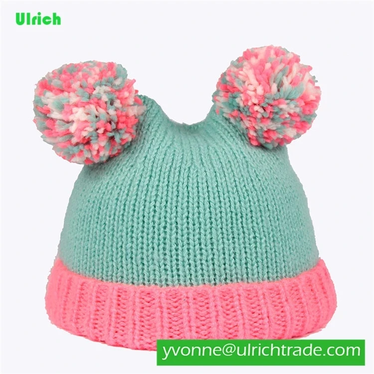 KR167 Fashion knitted green patchwork embroidered kid knit cap
