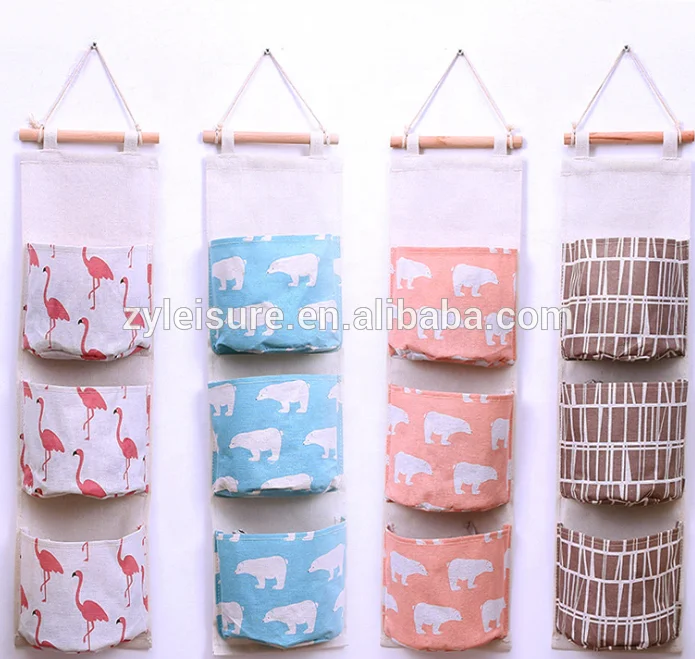 Cotton canvas Over The Door Magazine Storage Pockets /3 Pocket Fabric storage organizer/ Wall Door Closet Hanging Storage Bag