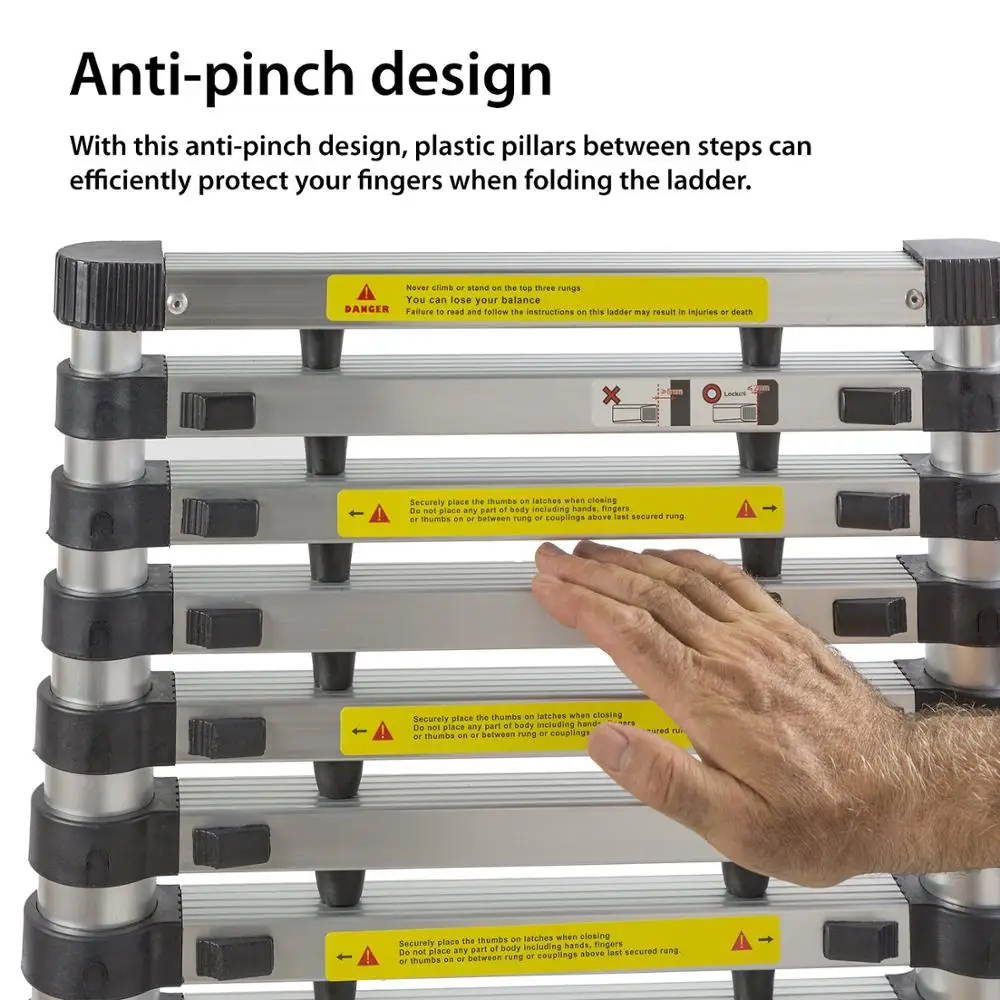 12.5 Ft Telescopic Aluminum Portable Ladder With Finger Protection