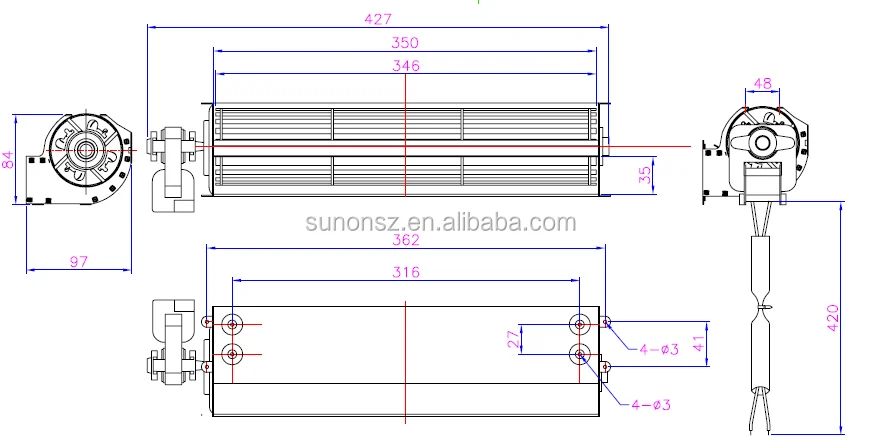 AC 60mm motor 350mm metal impeller 60350  cross flow fan for air conditioner and refrigeretor