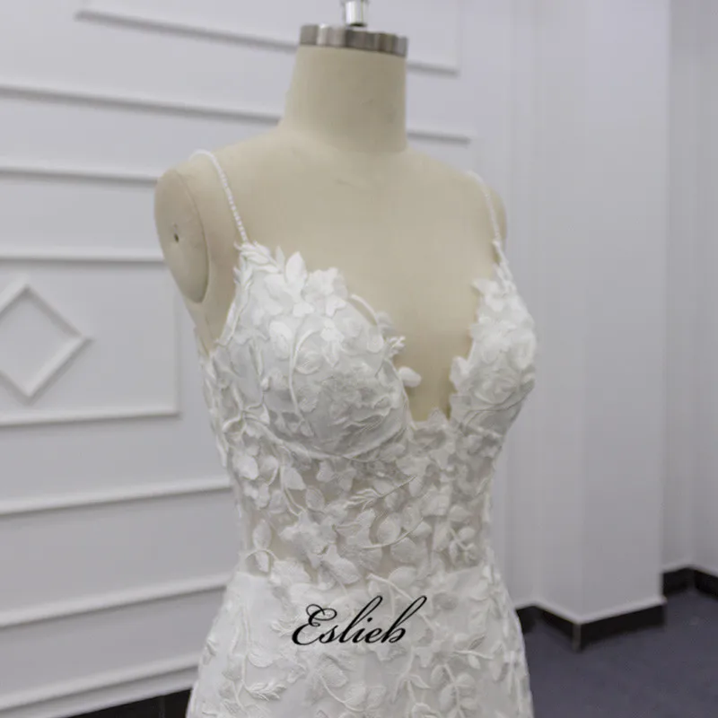 Eslieb 2019 Sexy Spaghetti Straps Trumpet ivory Wedding Dress Mermaid