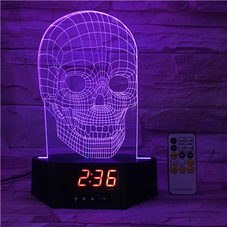Skull Shape Lamp 3d Alarm Clock LED-hologramm Holiday Decoration Gift