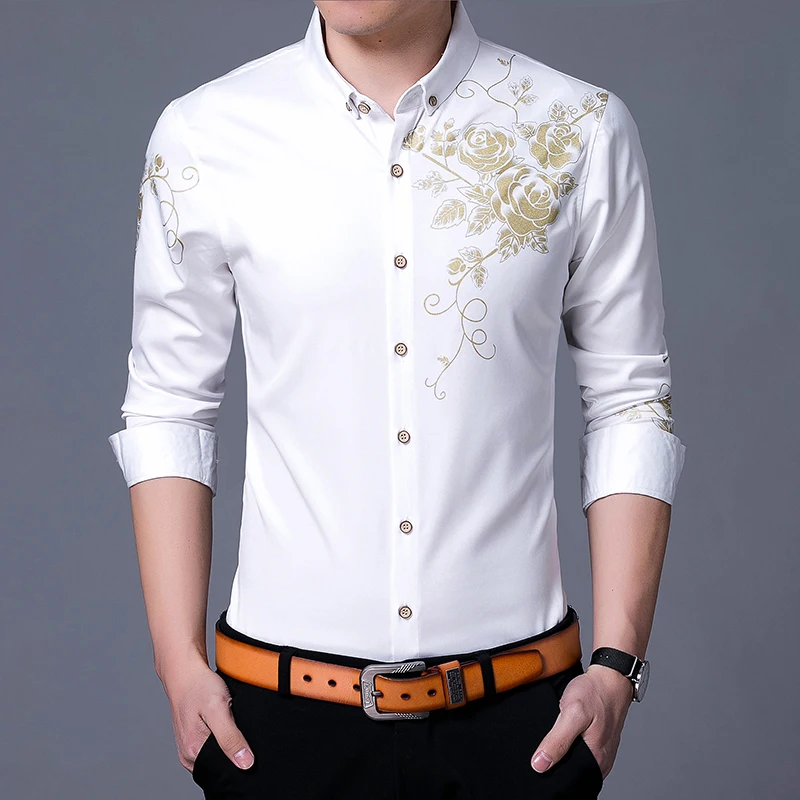 2019 new arrival korean style custom fit floral print plus size man blouse shirt