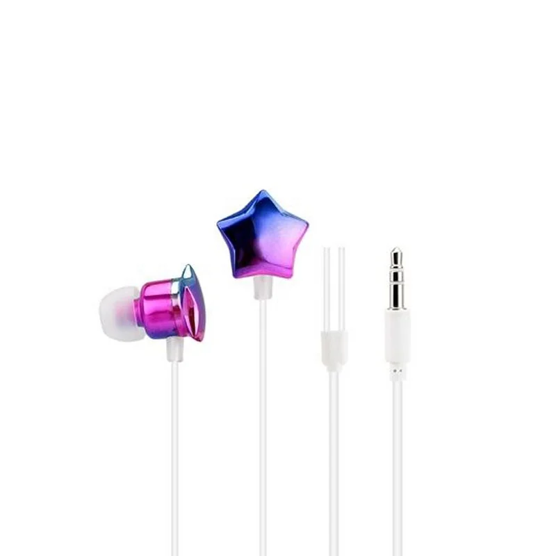 
OEM/ODM New Creative Design Womens Fashion Bling Heart Star Shape Colorful ABS Music Stereo Wired Earphones 
