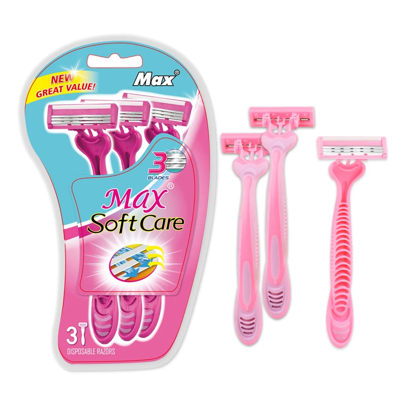 New arrival triple blade disposable men shaving razor With plastic rubber handle