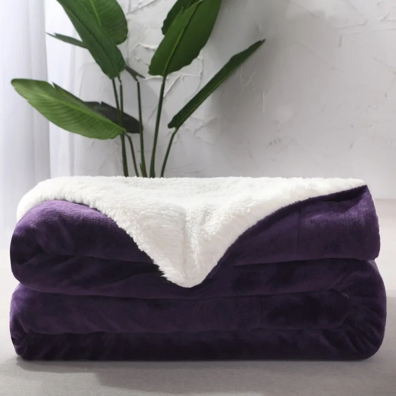 
Solid color candy double-layer small blanket flannel + lamb cashmere cover blanket car sofa blanket 