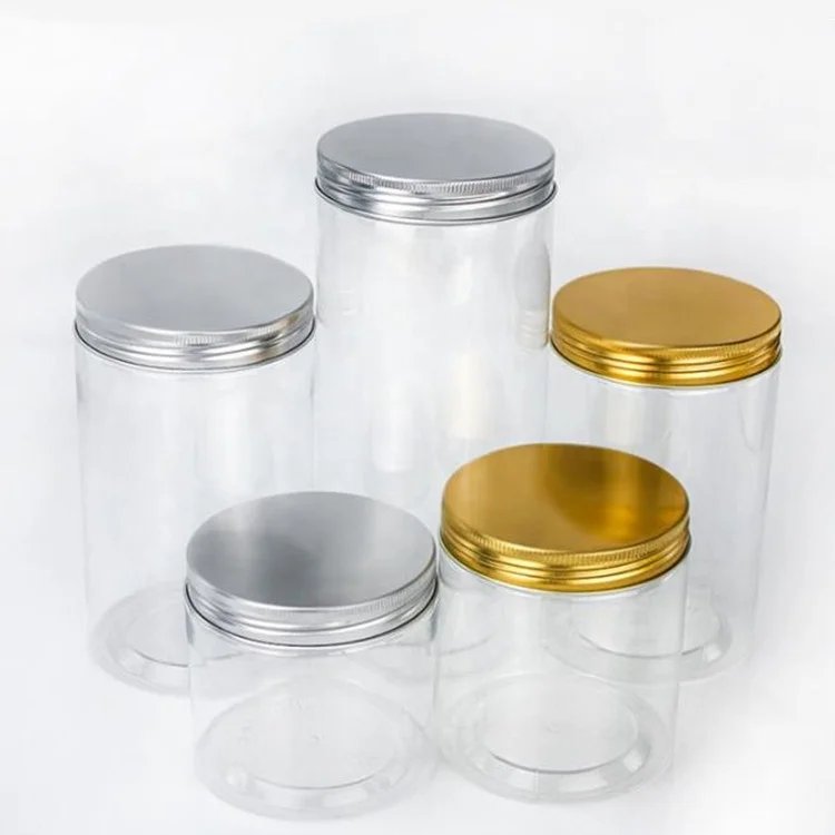 Manufacturer PET Clear Empty Plastic Jar With Aluminum/Plastic Lids