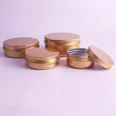 
50ml 60ml 100ml 150ml round shape gold nice can portable cosmetic cream packing aluminum metal jar container wholesale cosmetic 