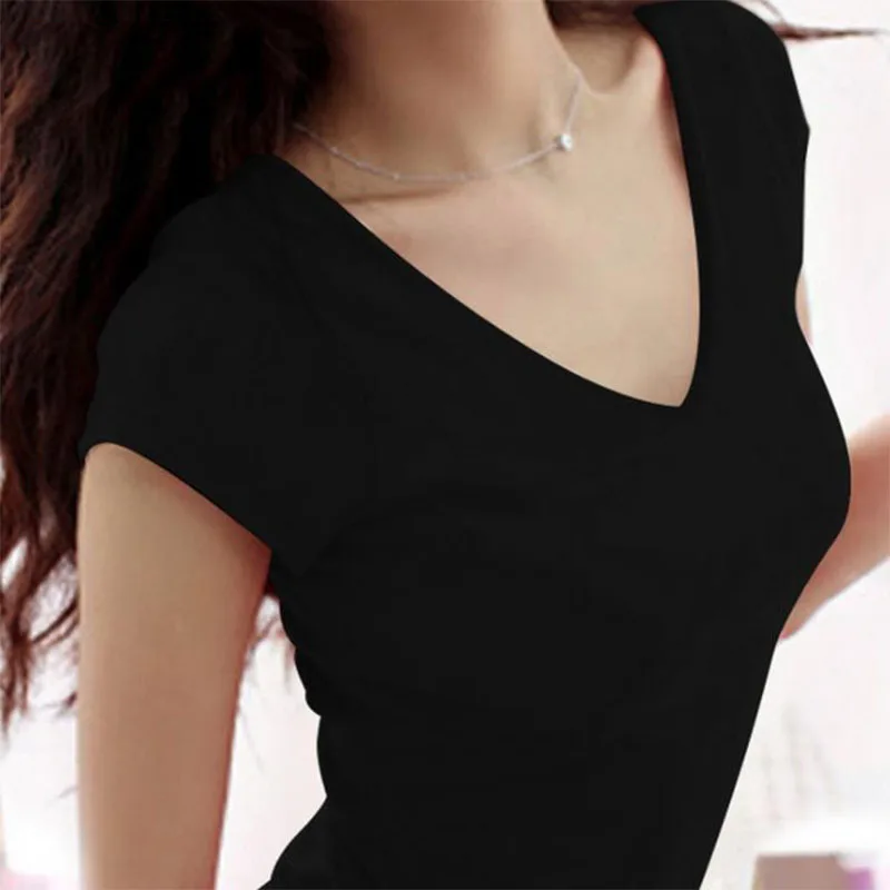 Wholesale Custom Printing Custom Logo 100% Cotton Embroidery Plain V Neck For Women T-Shirt