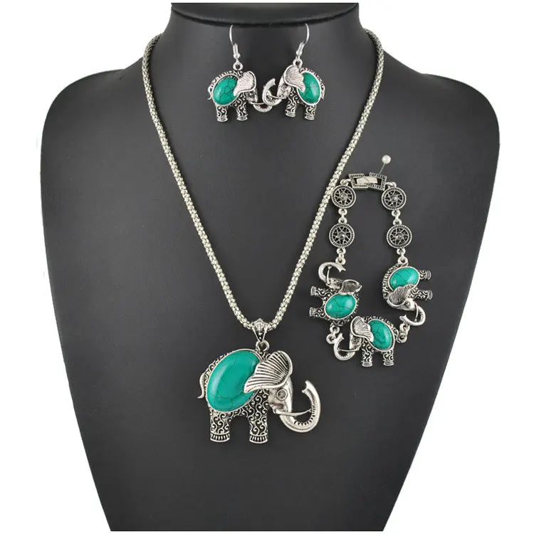 Thailand handcrafted elephant necklace bracelet earrings  jewelry set wholesale