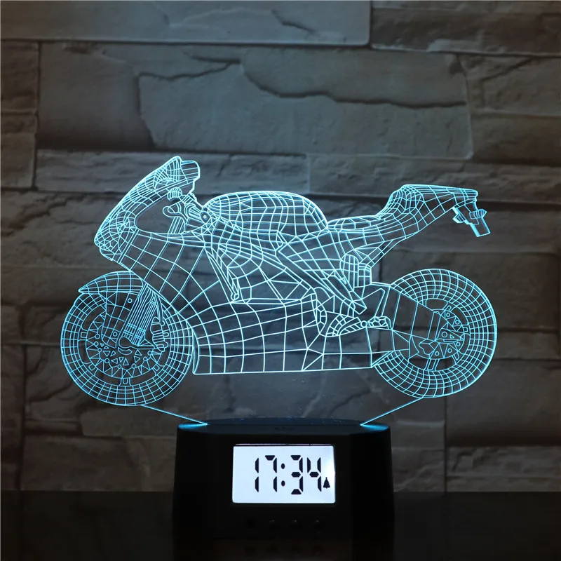 Cool Children Gift Motorcycle Shape Lamp 3d Led Light OEM Alarm Clock LED-hologramm Holiday Decoration