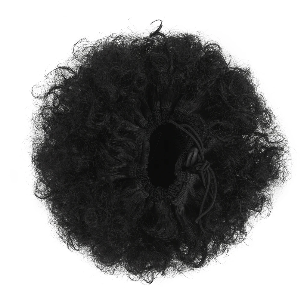 
Fashion Curly Ponytail Twins Buns Clip In Elastic Drawstring Ponytail African American Black Short Afro Kinky Curly Hair 