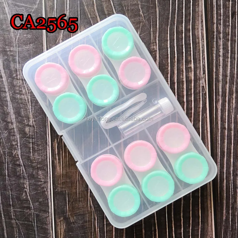 contact lens case 6 pcs macaron 2 colors cap with window small dualbox with pp saving box