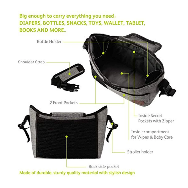 New Arrival Large Capacity Diaper Bag Double Layers Stroller Organizer with 2 Deep Cup Holder