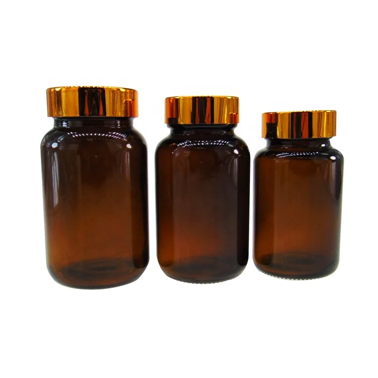 Custom 250ml Amber Tablet Packer Glass Bottle with Metal Lid for Tooth Powder