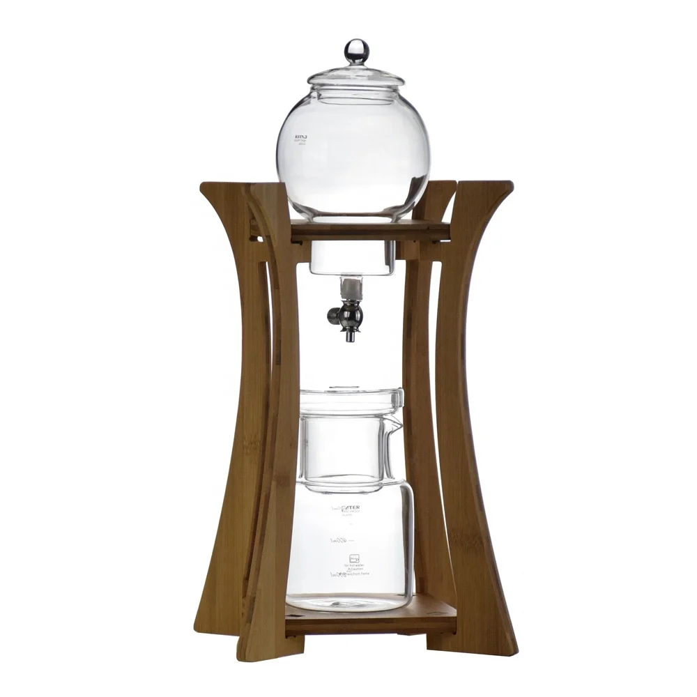 
Ecocoffee 600ml Bamboo Dutch Ice Coffee Percolator Luxury Ice Cold Brew Coffee Maker Dripper in Bamboo 600 ml 