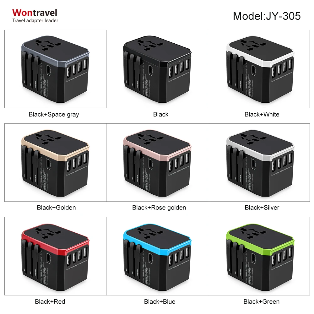 Wontravel Тип C быстрое зарядное устройство 8A предохранитель Портативный USB адаптер для путешествий EU AUS UK US