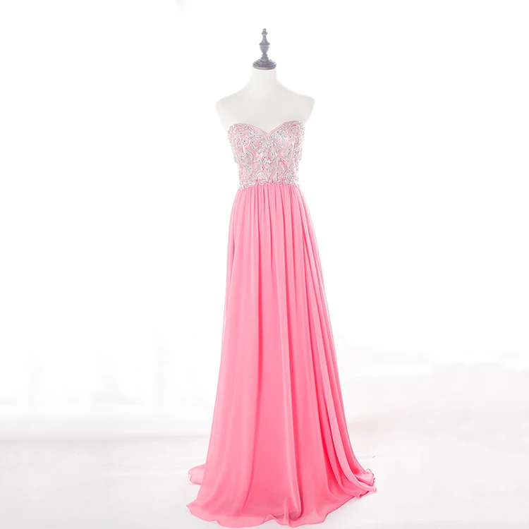 Beautiful beading sequins long wedding party wear luxury pink bridesmaid dress