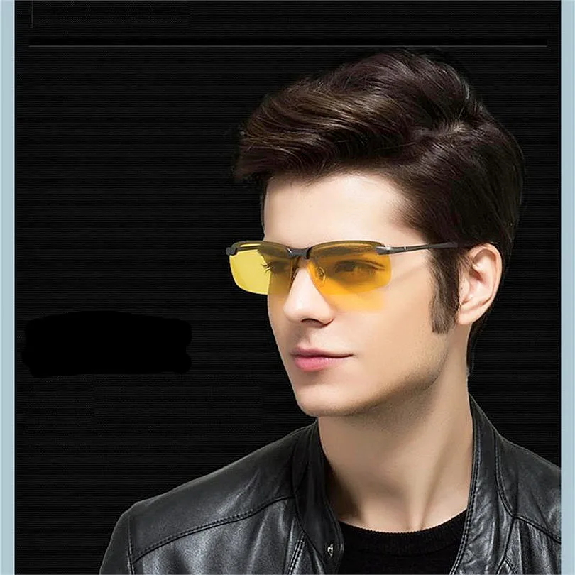 
Wholesale Men Anti-Glare Night Vision Glasses Yellow Lens UV400 Metal Polarized Night Driving Glasses 