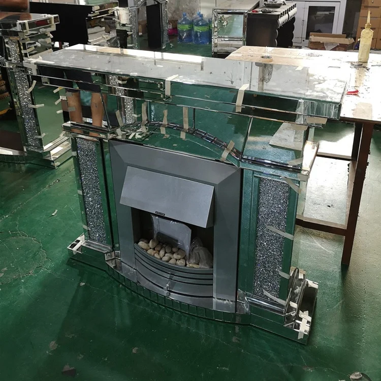 Hot Selling  Factory Electric LED Crystal Mirrored Modern Electric Fireplace With Heater