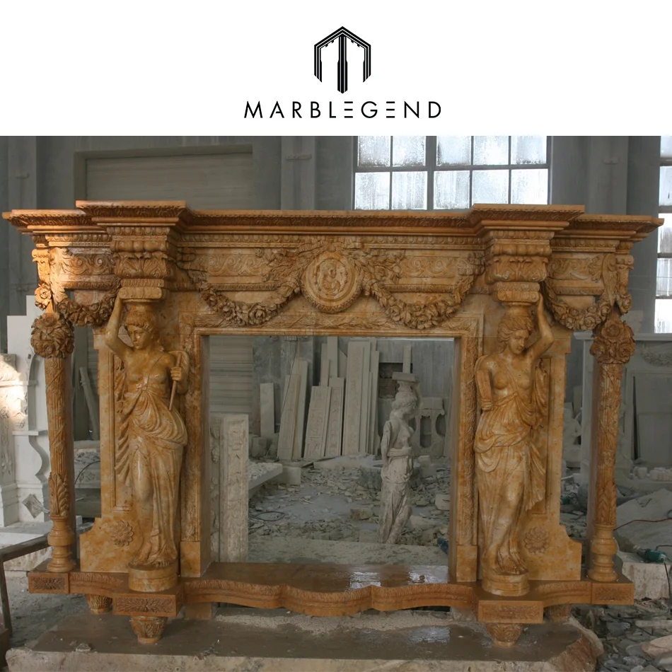 Antique Design Chinese Rusty Freestanding Marble Fireplace Mantel Surround