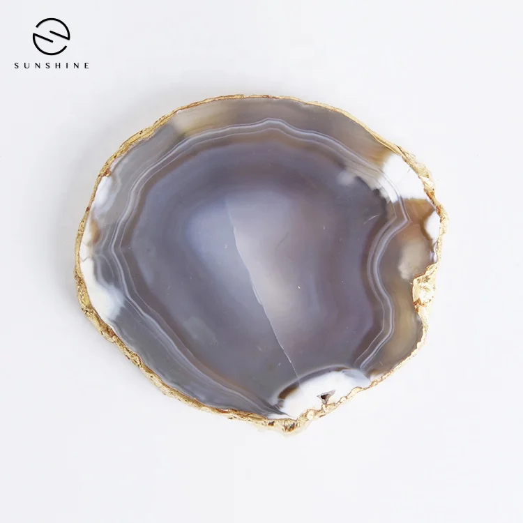 Wholesale Custom Luxury Marble Onyx Agate Coaster With Gold Edge For Home Decor