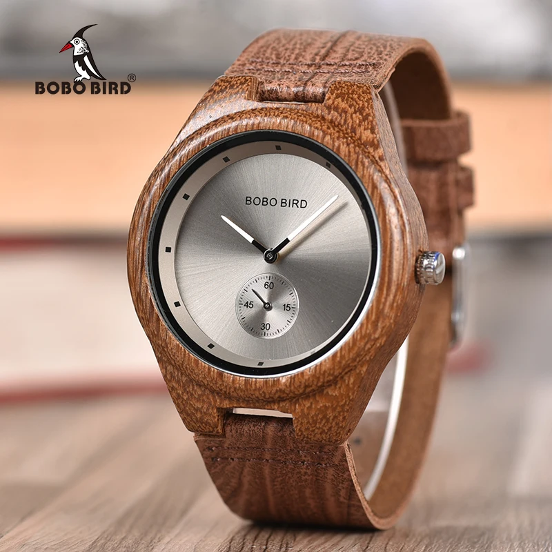 BOBO BIRD sample design Wood Watch Logo with Genuine leather Quartz Watch