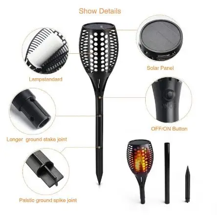 outdoor garden led solar light lamp torch 96leds