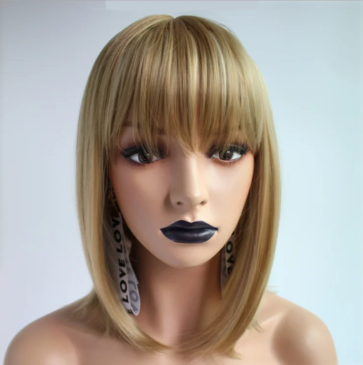 
#613 Straight synthetic hair wigs With Bangs For Women lace front wigs hair extension Heat Resistant bobo Hairstyle Cosplay wigs 