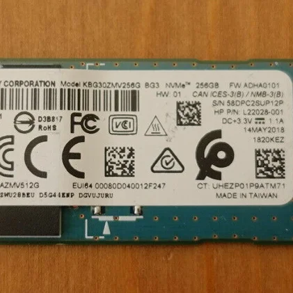 L22028-001 KBG30ZMV256G  for HP  256GB Toshiba  PCIe M.2 SSD Solid State Drive