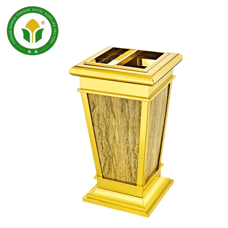 Голден лобби отеля, общественная мусорная корзина из нержавеющей стали, мусорная корзина