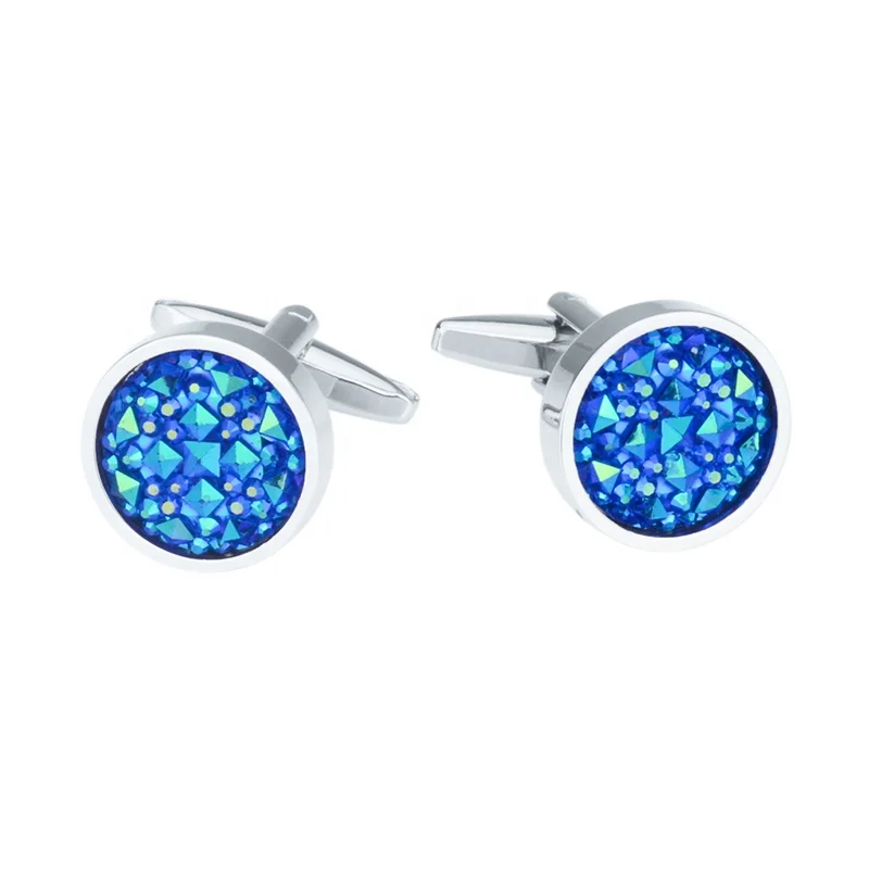 
Luxury Round Blue Stone Cufflinks for Mens Shirt 