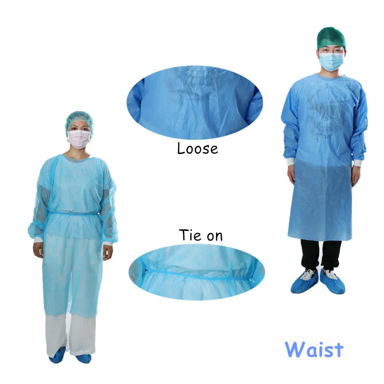 
Medical Disposable Non-woven PP Surgeon Patient Gown With Elastic/Knit Cuffs for Examination 