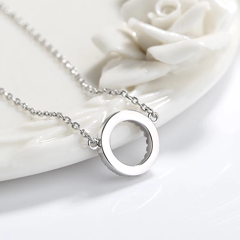 ZHILIAN Sterling Silver 925 Jewellery 3A Cubic Zirconic Round Pendant Necklace for Women