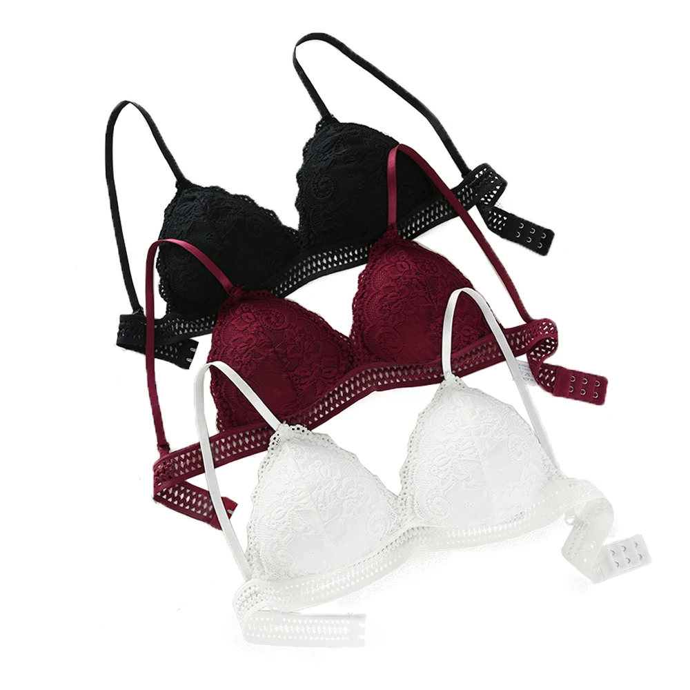 
Hot Sexy Girls Lace Bikini Triangle Bra for Women Embroidery Padded Bralette 