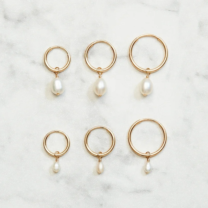 Latest Korean Gold Small Hoop Stainless Steel Earring  Jewelry Freshwater Drop Pearl Earring Design