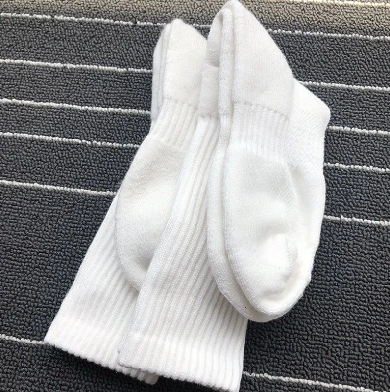 
Men long tube sports breathable black and white solid color towel bottom terry thickening socks 