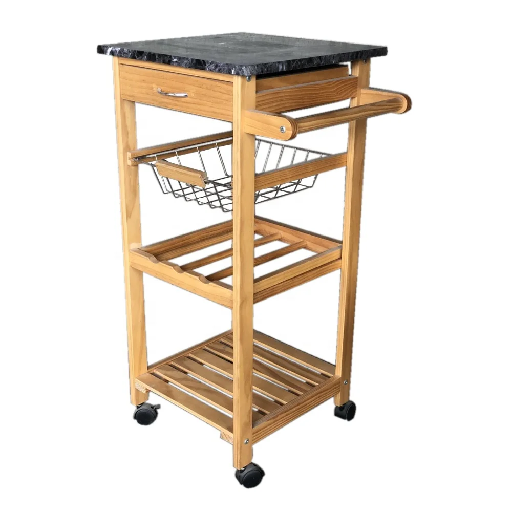 
3 tier kitchen cart wirh 3 wine shelf marble top kitchen island with rag shelf 