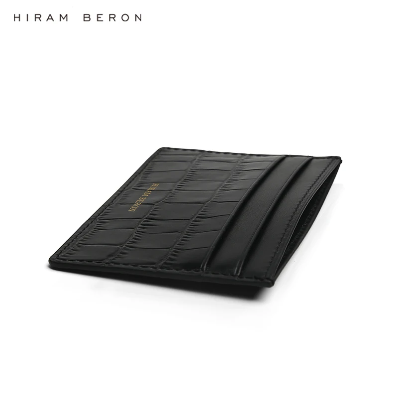 Hiram Beron Dropship Service Italian Leather Matt Black Leather Card Holder Men Credit Card Case