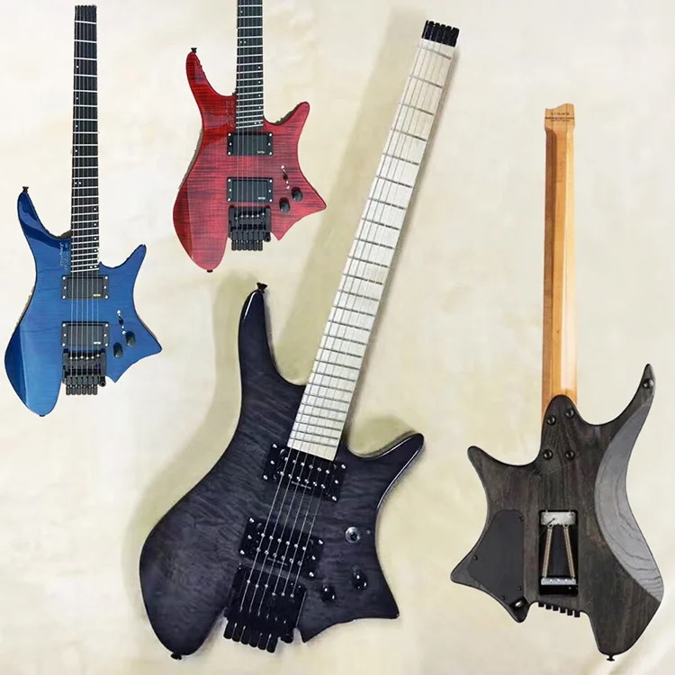  Новинка 2019 роскошная стеганая электрическая гитара без головы с покрытием из клена