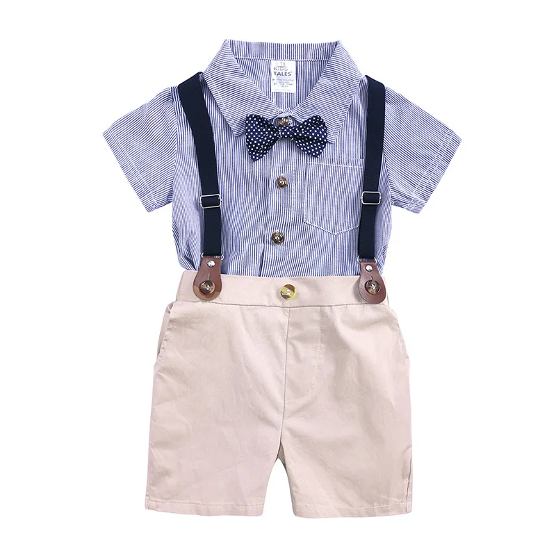 
Baby Boy Clothing Set 2019 New Summer Infant Boys Clothes Tie Shirts Rompers + Overalls 2PCS Outfit Sets Bebes Gentlemen Suit 