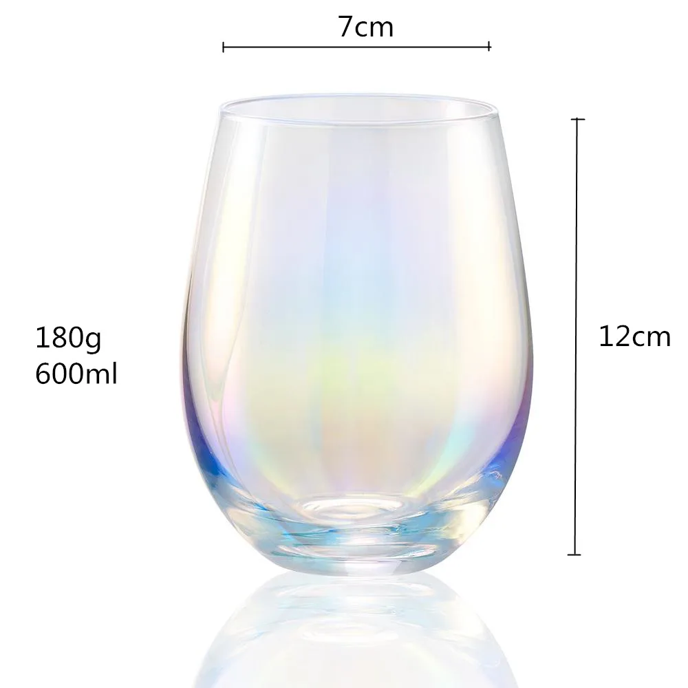 luster stemless wine glass clarity iridescent wine glass logo engraved colorful wine tumbler
