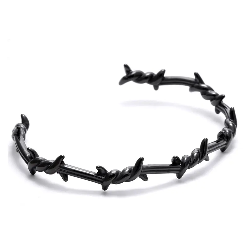 2021 Fashion  Women Jewelry Cuff Open Bangle Bracelet Stainless Steel Barbed Twist Wire thorn adjustable bangle for men