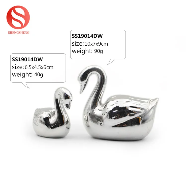 
Custom design ceramic modern swan ornaments silver ceramic swan figurine 