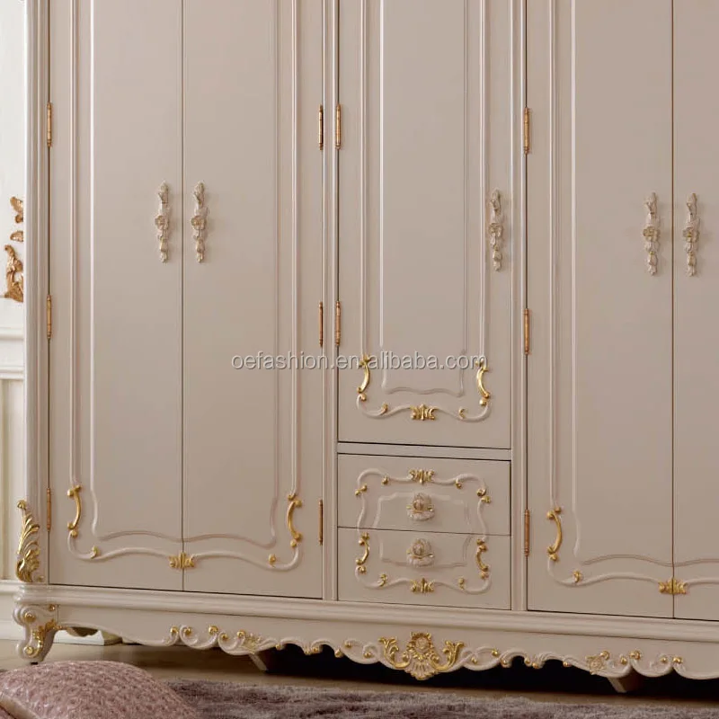 OE-FASHION Custom European five-door solid wood wardrobe luxury French painted wardrobe storage cabinet bedroom furniture
