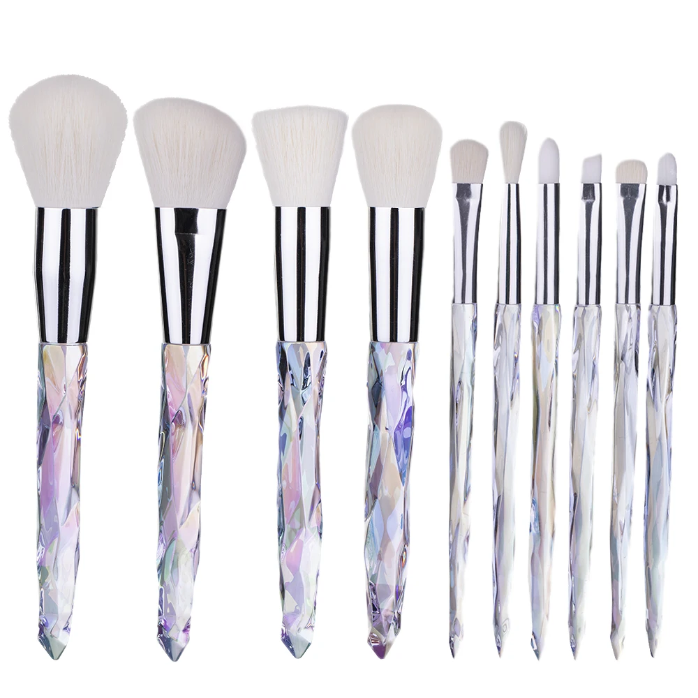 10Pcs Diamond Makeup Brushes Set Powder Cosmetic Brush Eye  Lip Cheek Makeup Dark Blue Makeup Brush Set