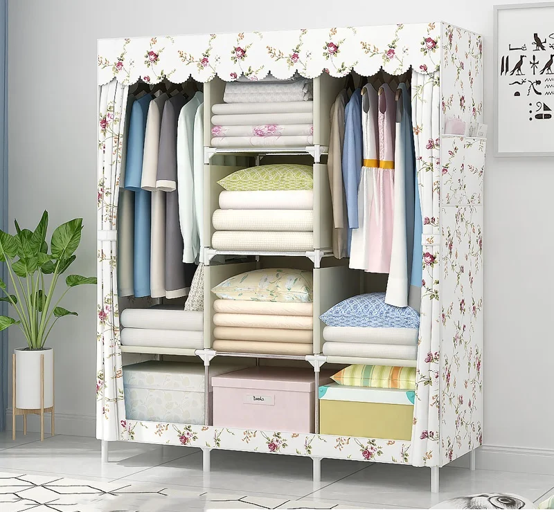 Модный Тканевый шкаф в сборе для спальни из нетканого материала с принтом многофункциональный