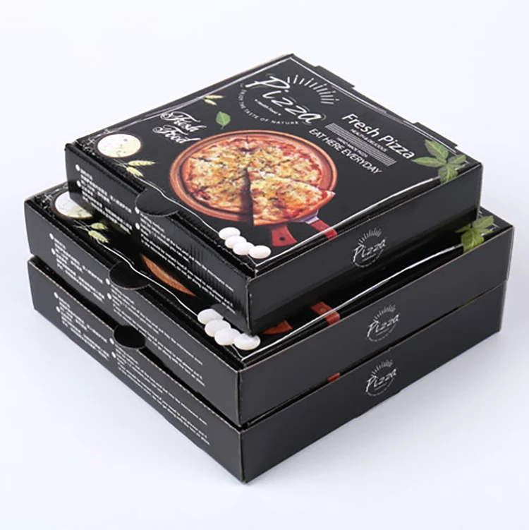 Custom Design Printed Eco Friendly Fast Delivery Black Paper Packaging Pizza Box